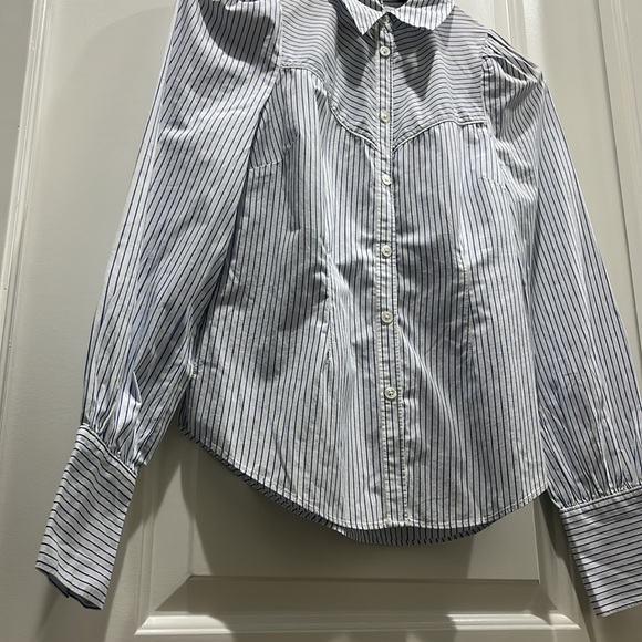 Veronica Beard “Verani” White & Blue Puff Sleeve Collared Button Down Shirt XS - Picture 7 of 8